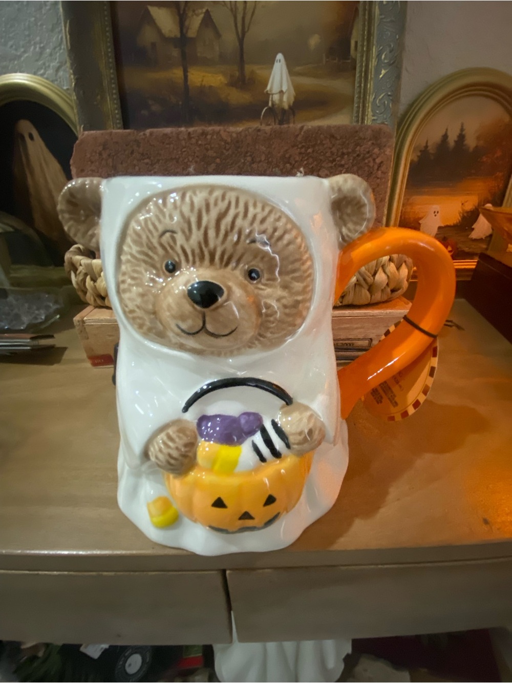 Halloween Bear Ceramic Mug - Orange Handle